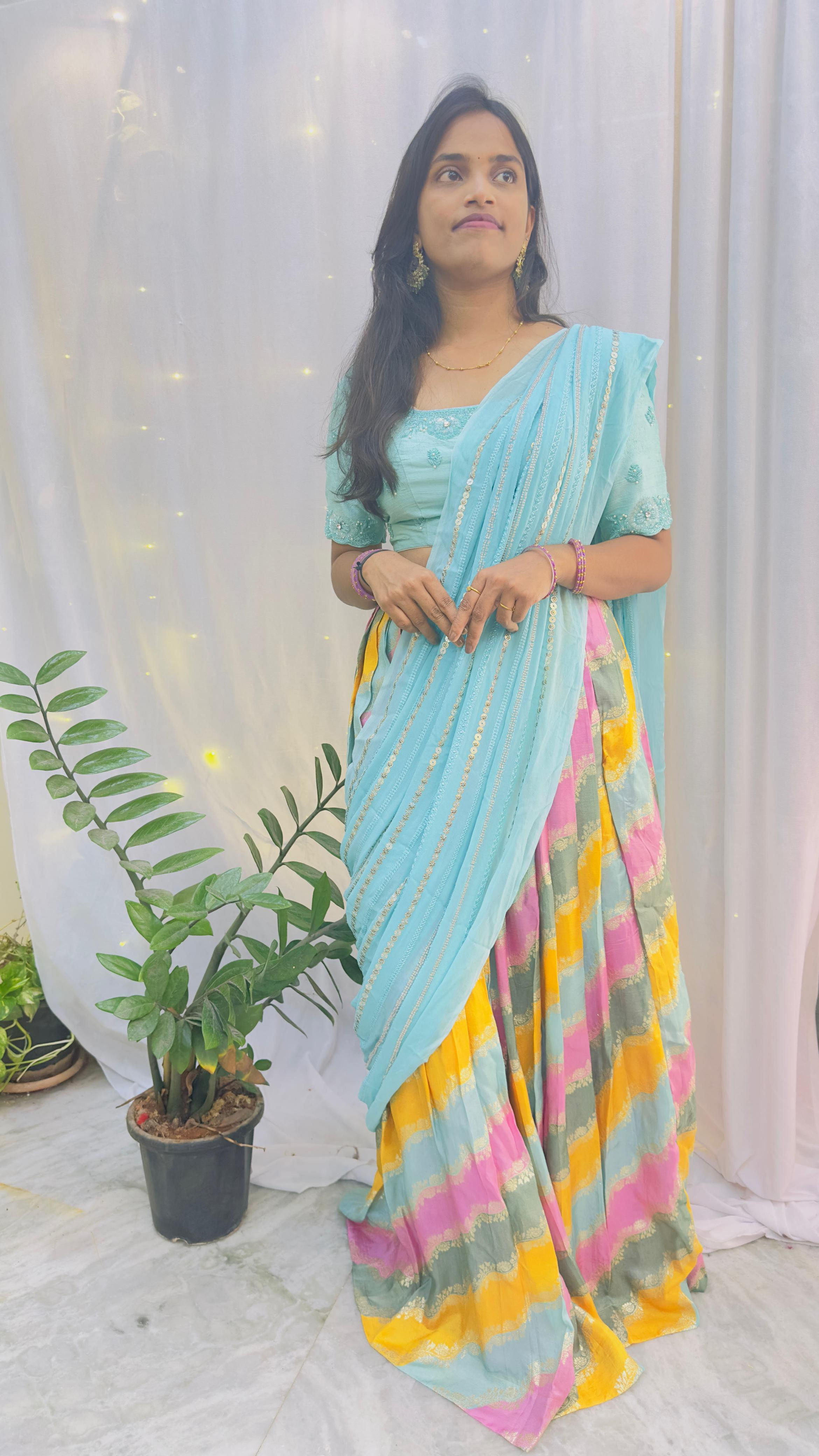 Meher Rang – Banaras Lehenga Set with Handwork Blouse & Sequin Chunni