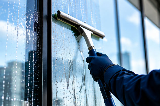 Lavage de vitres dans un espace commercial