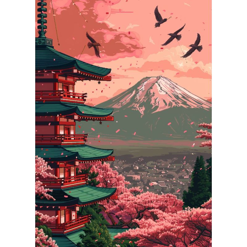 Thumbnail: GATYZTORY Scenery Painting By Numbers Oil HandPainted Acrylic Paint Sakura Pagod