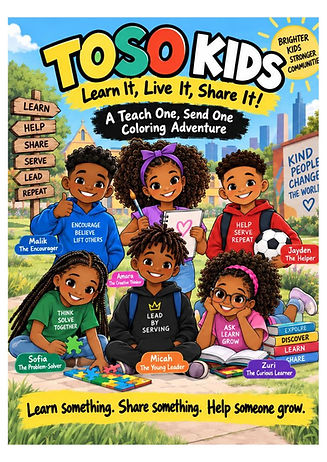 TOSO Kids coloring book cover: Learn It, Live It, Share It!