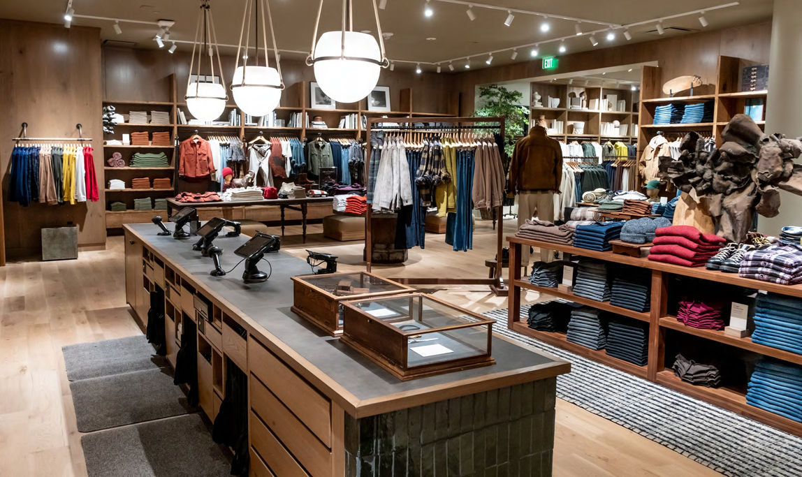 Custom furniture and wall units in a Banana Republic retail store