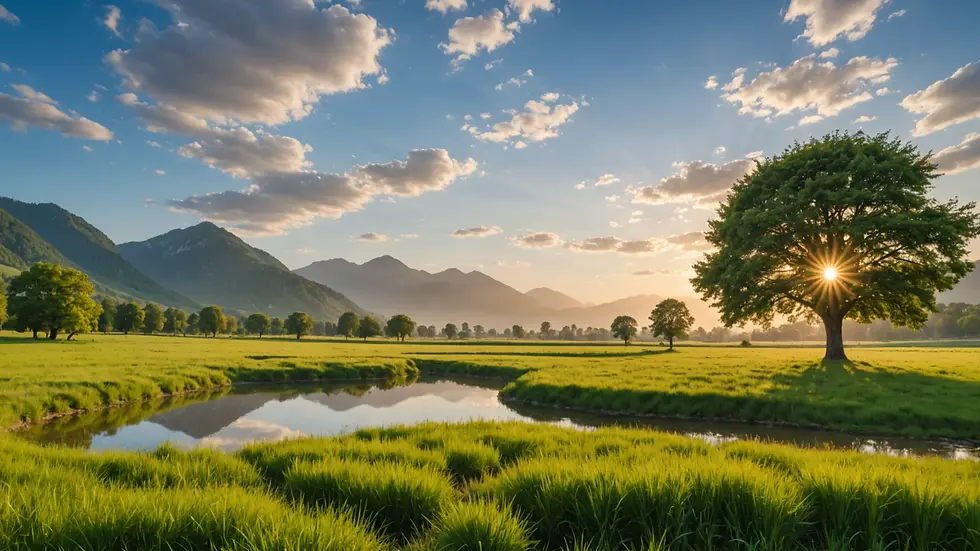 Wide angle view of a serene landscape representing financial peace