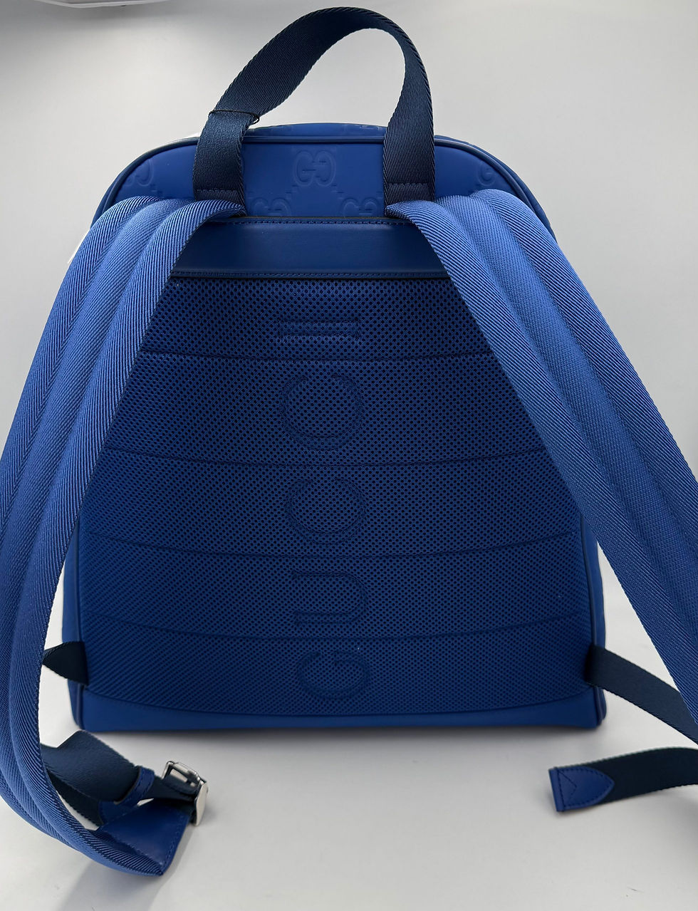 サムネイル： GUCCI GG Leather Blue Backpack