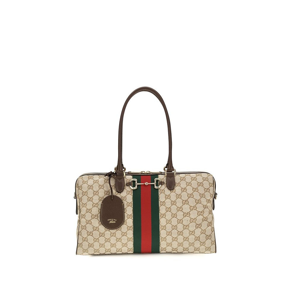 サムネイル： Beige Fabric Handbag