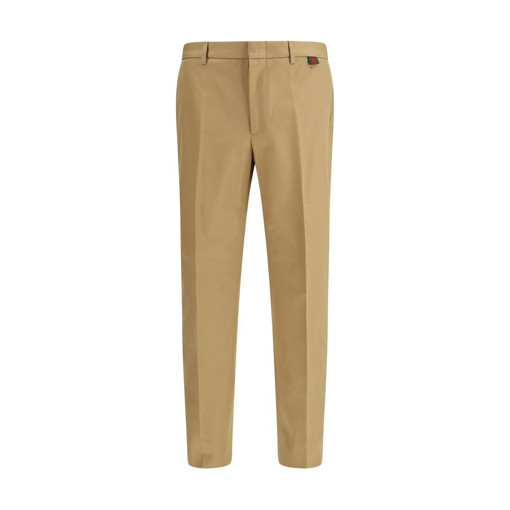 Beige Cotton Casual Pants