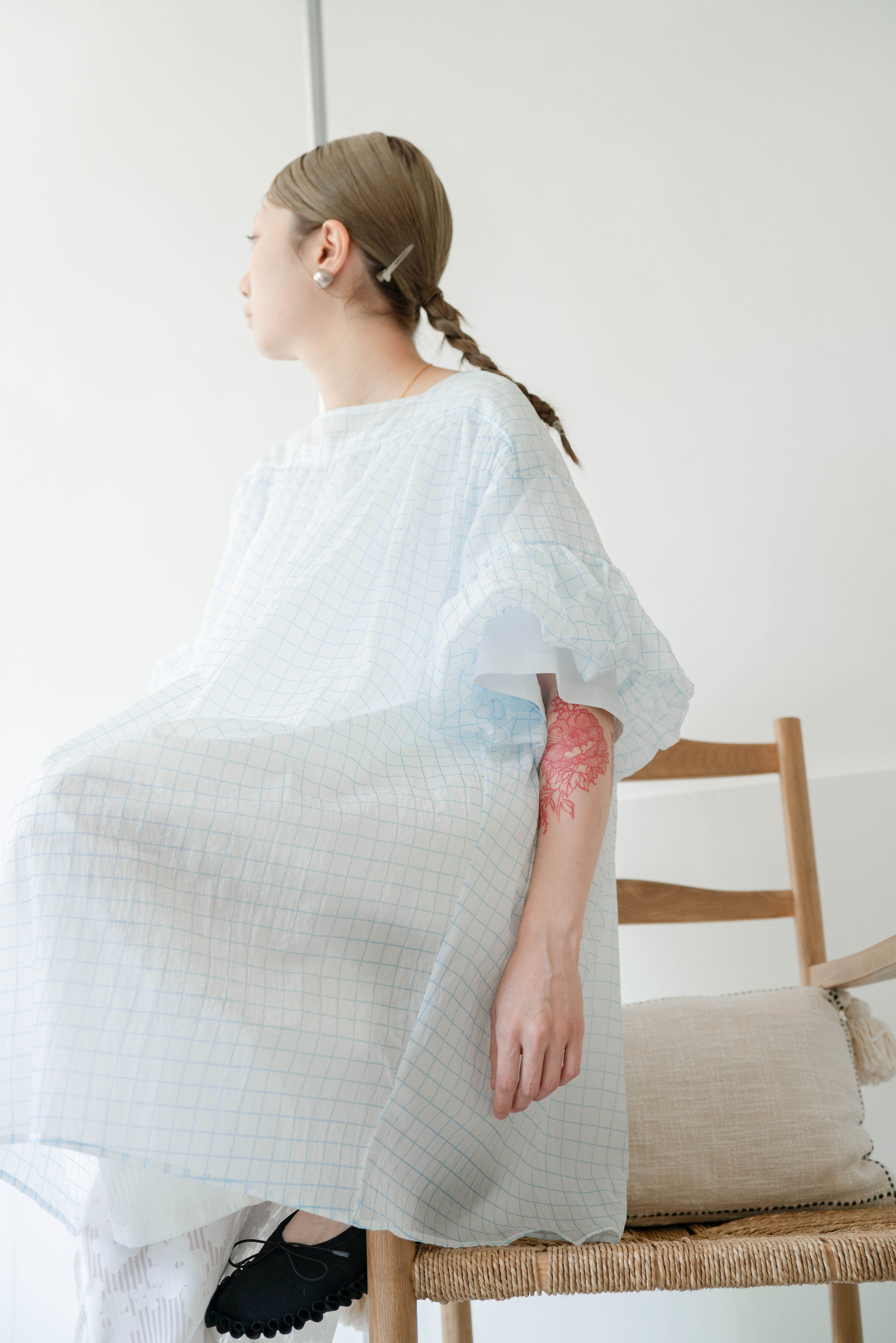 Fafa two-ways see through top - light blue checkered