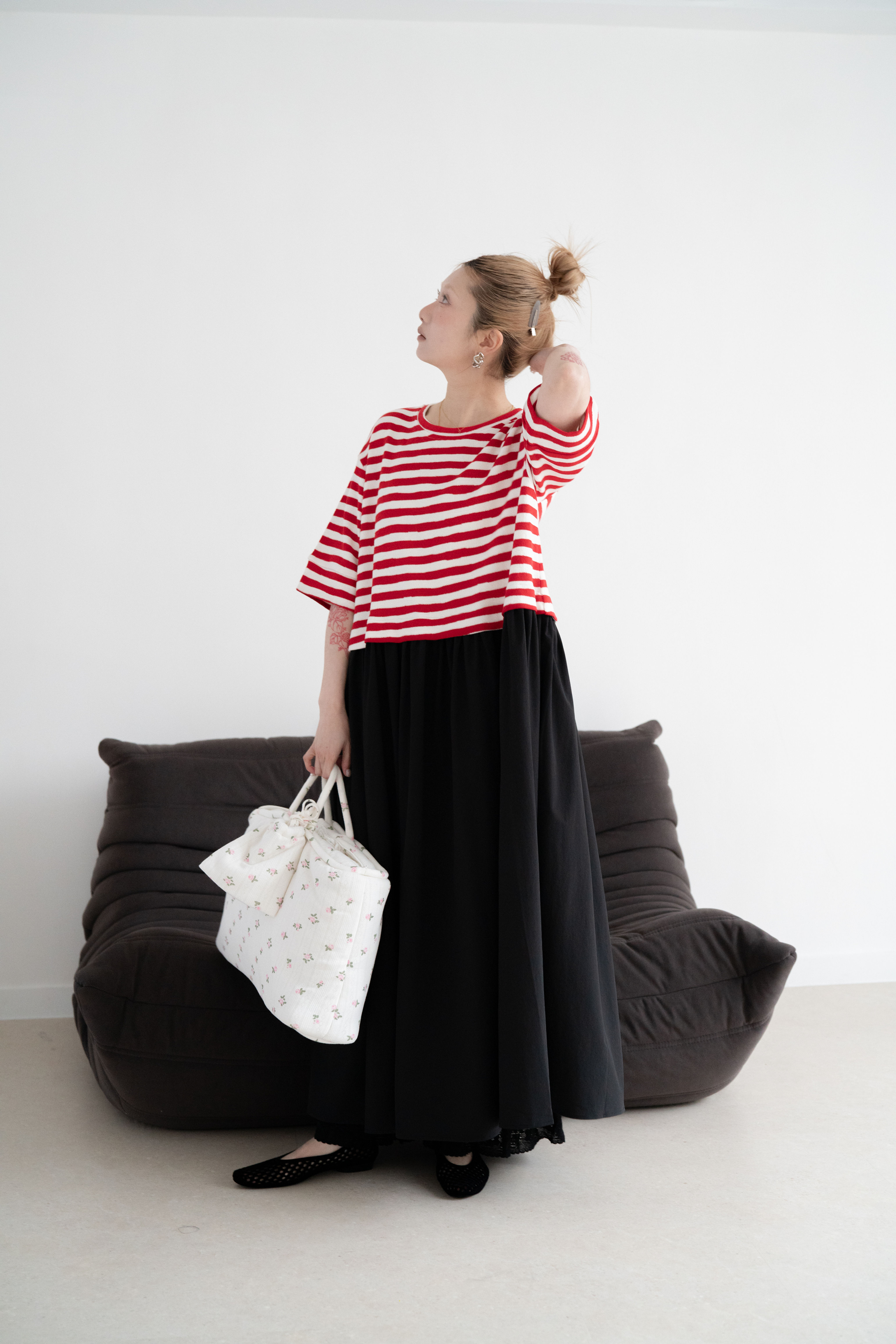 KACIA patchwork dress - stripe red & white