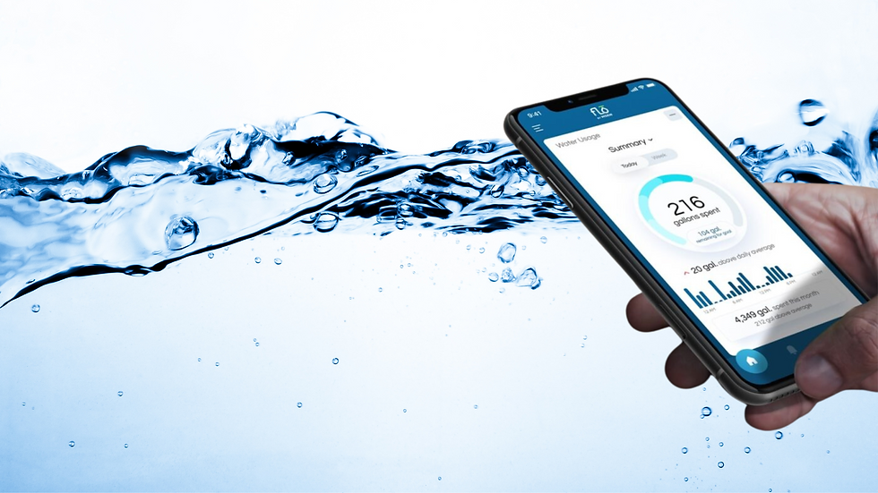 smart water monitoring system dashboard illustration showing real-time leak detection and usage insights
