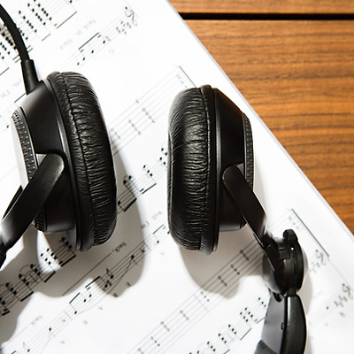 Headphones and sheet music