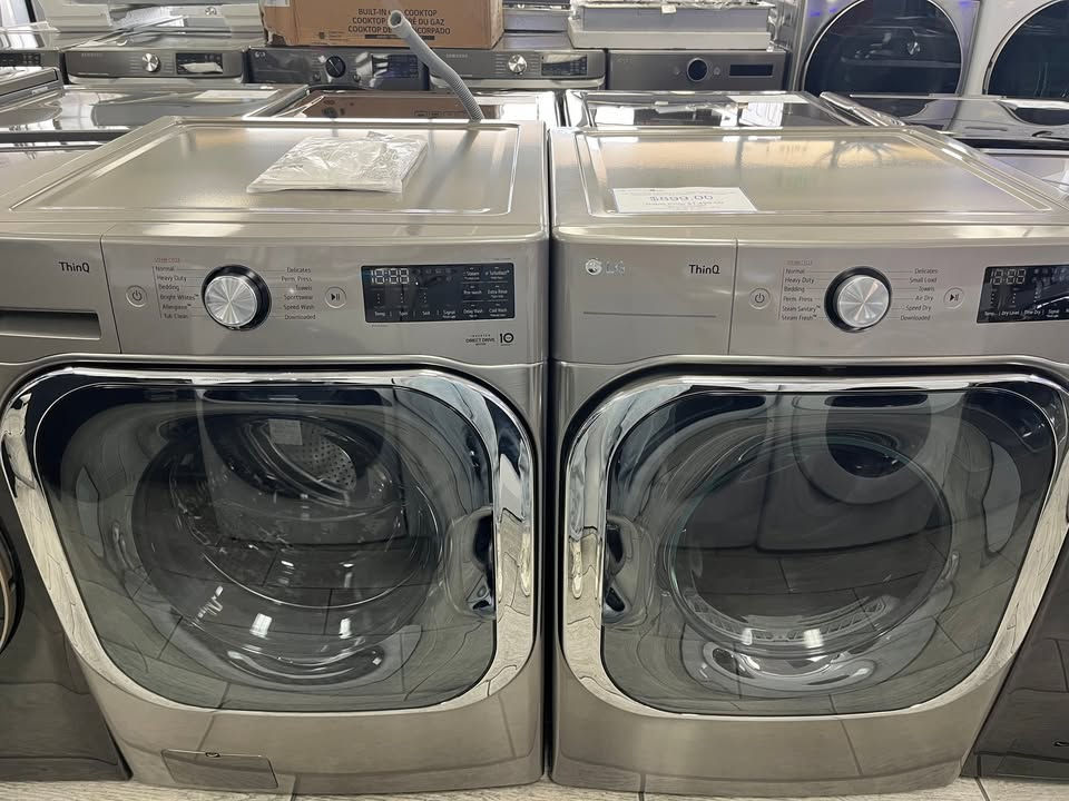 Thumbnail: NEW LG ThinQ 5.2 cu ft Washer & 9 cu ft Electric Dryer Set! With Steam