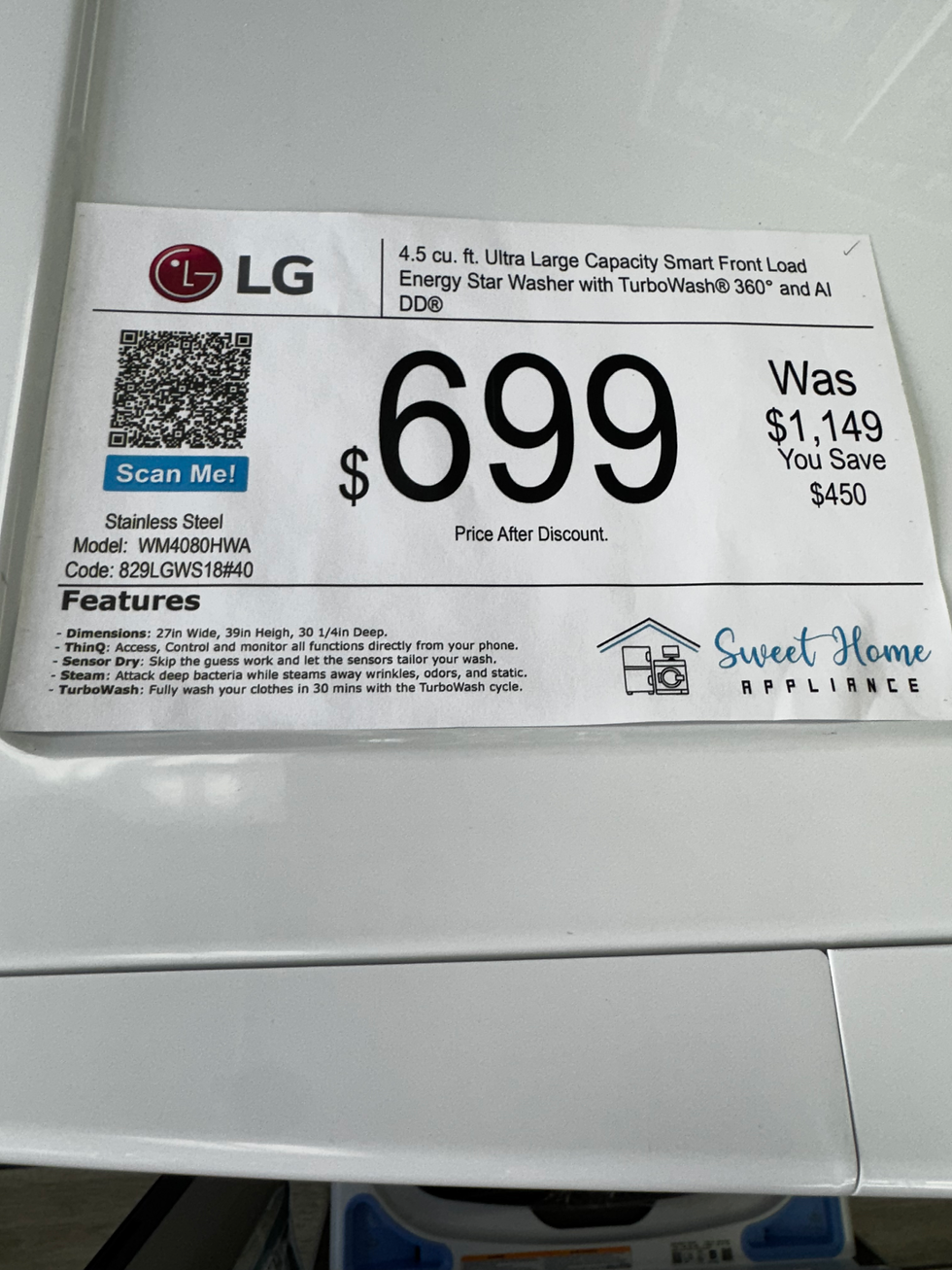 Thumbnail: NEW LG WASHER! 4.5 cu ft Front Load White!