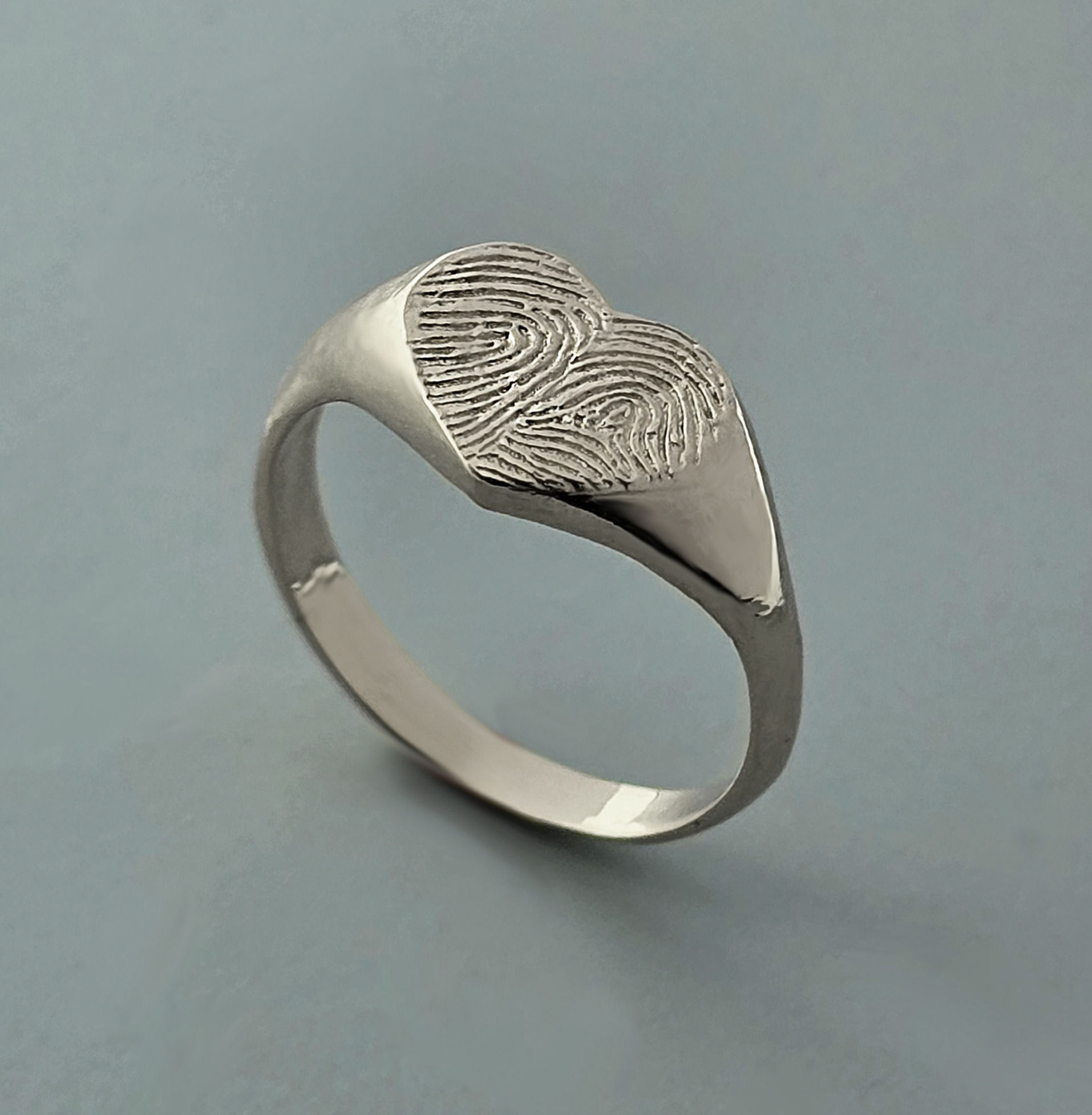 טבעת כסף חותם לב - שתי טביעות