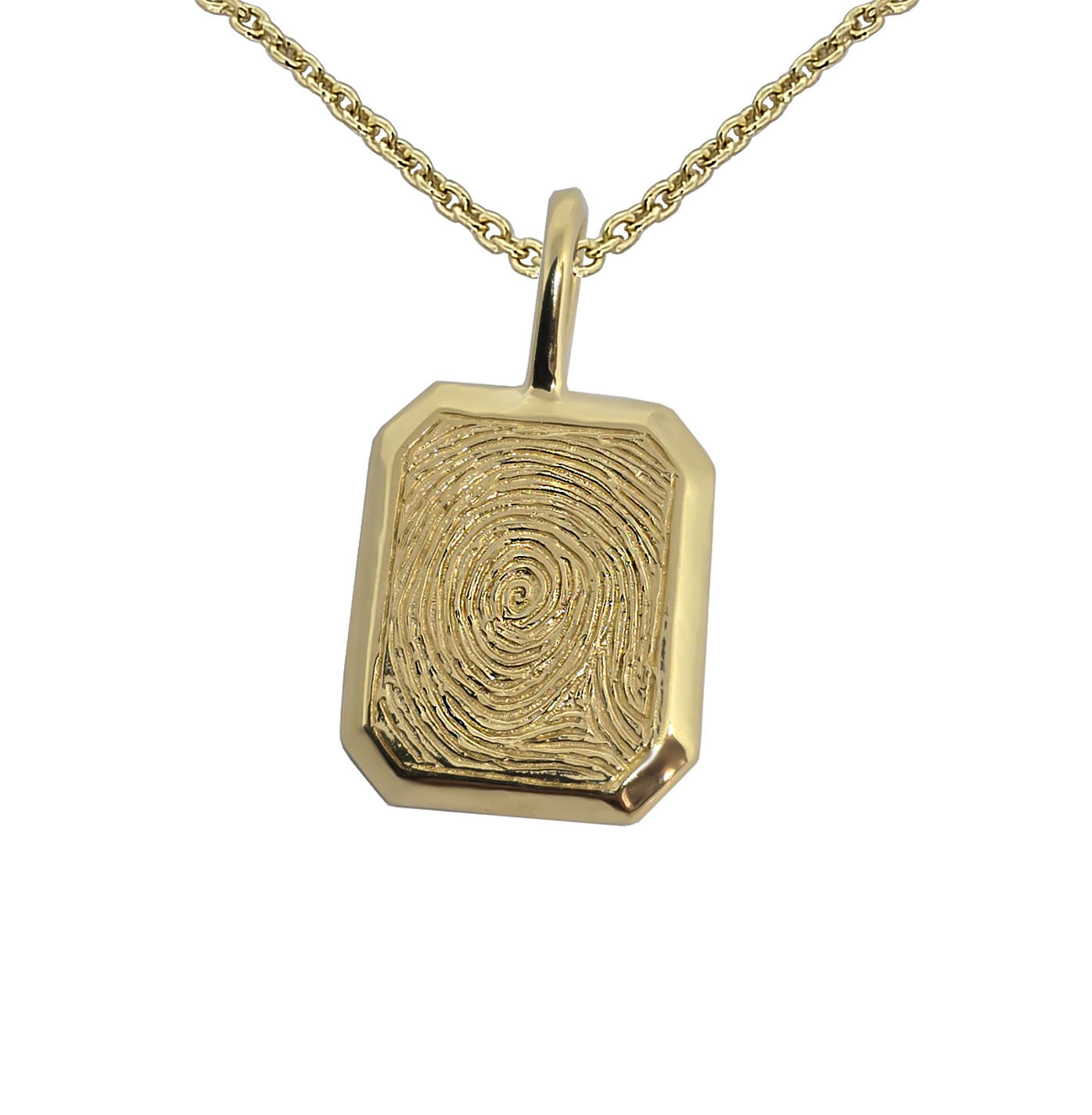 תליון דיסקית טביעת אצבע, תליון טביעת אצבע לגבר, תליון זהב עם טביעת אצבע מלבן