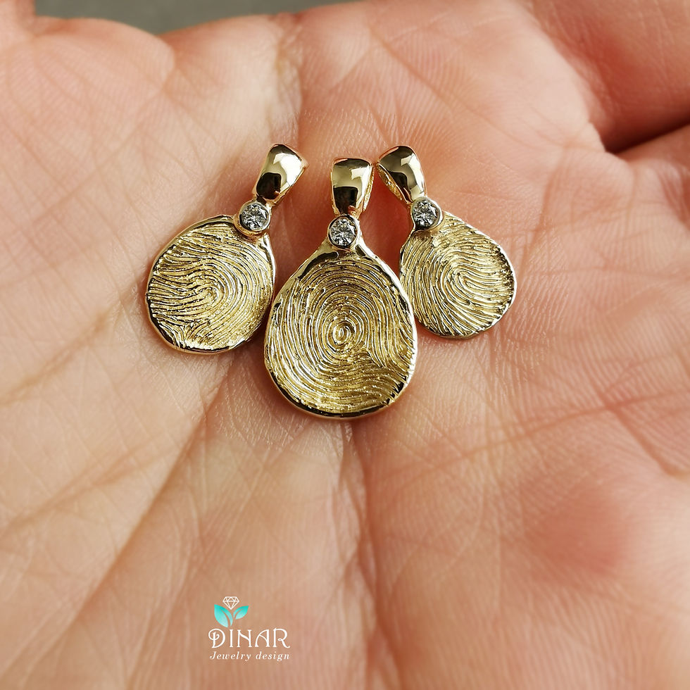 תמונה ממוזערת: 3 תליונים מדורגים טיפות גולמיות זהב 14 קראט ויהלומים