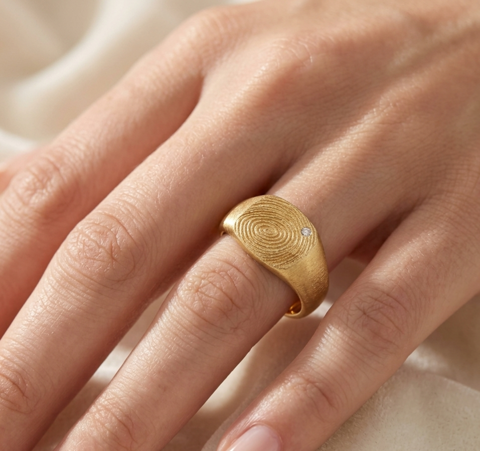 Thumbnail: Wide signet ring for men fingerprint