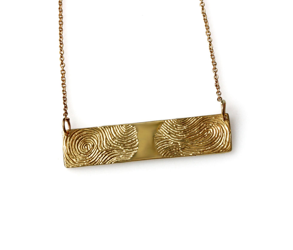 שרשרת מלבן טביעות אצבע זהב 18 קראט, תליון מלבן ארוך זהב טביעות אצבע, תליון מלבן טביעות אצבע