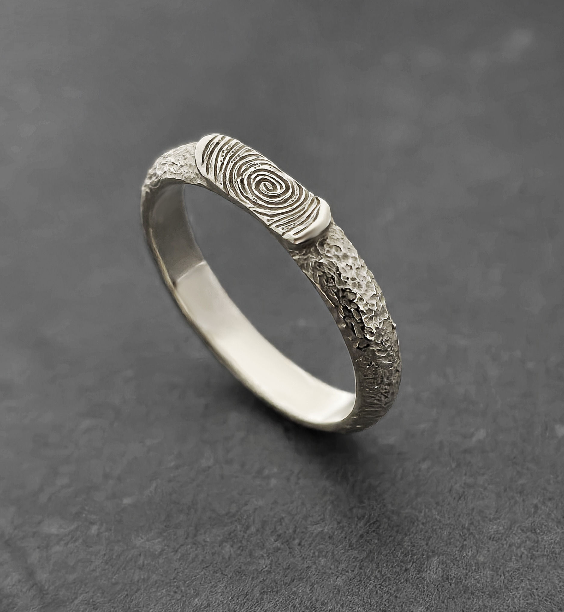 Thin Silver Signet Ring - Fingerprint