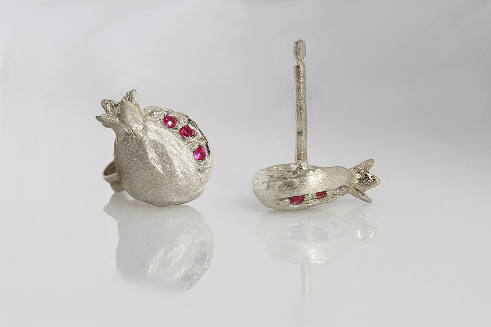 עגילים נצמדים מכסף לאישה, עגיל רימון מושבץ, עגילים מכסף משובצים, עגיל רימון לאישה, עגיל רימון מכסף