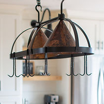 Dutch oval pot rack overhanging counter