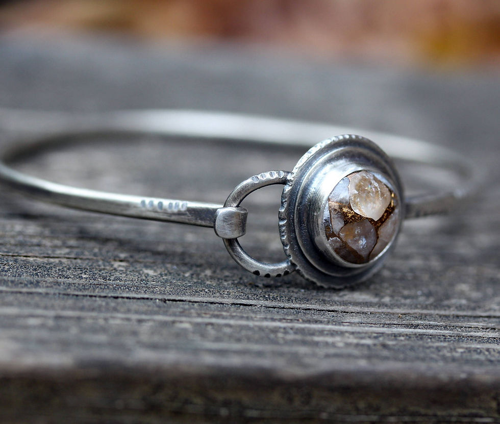 Thumbnail: Ivory gold copper calcite sterling silver bracelet
