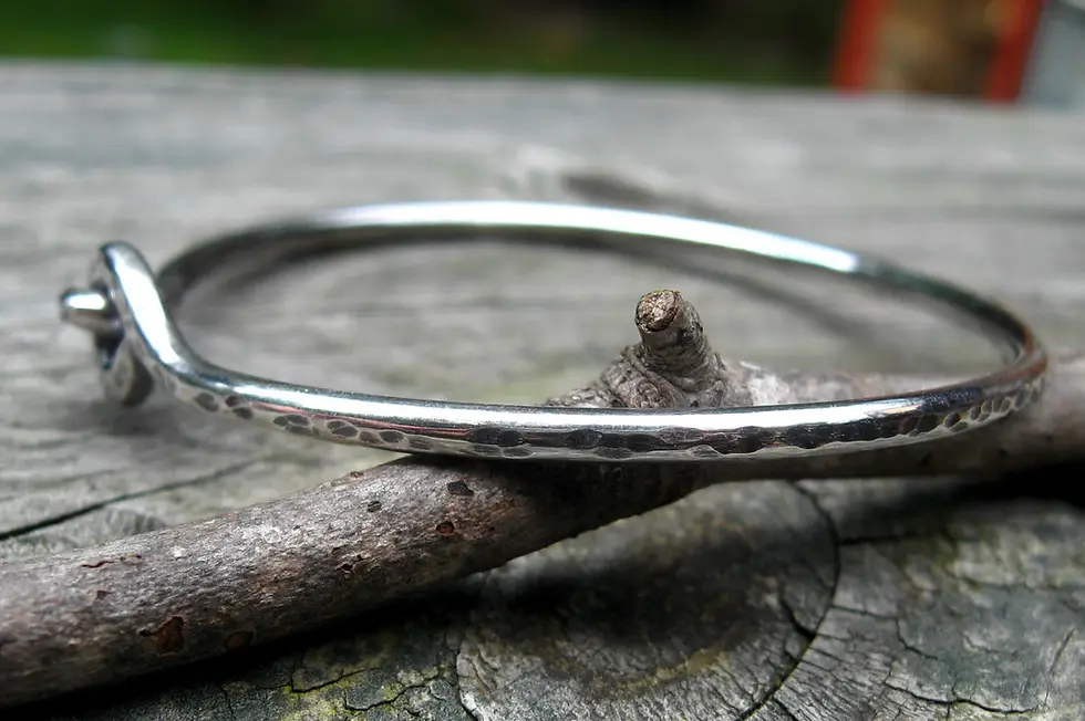 Thumbnail: Hammered sterling silver bangle bracelet