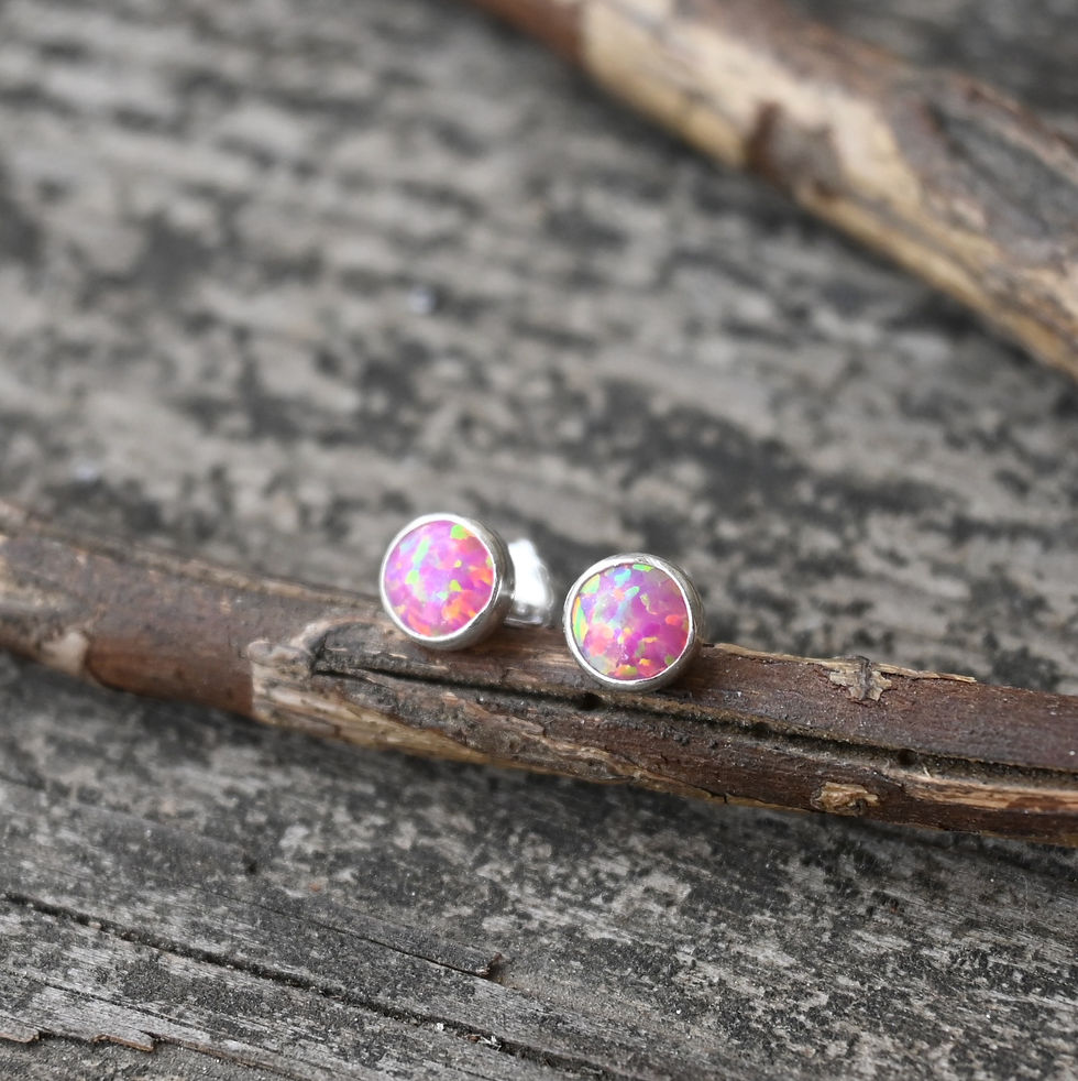 Thumbnail: Small pink opal sterling silver stud earrings