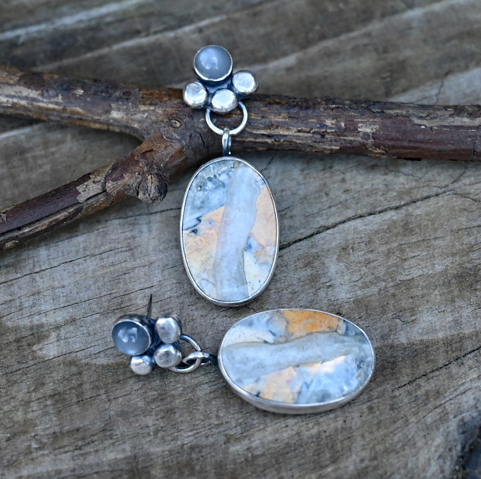 Thumbnail: Birch Tree Agate and Moonstone Earrings