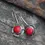 Thumbnail: Red coral sterling silver flower dangle earrings