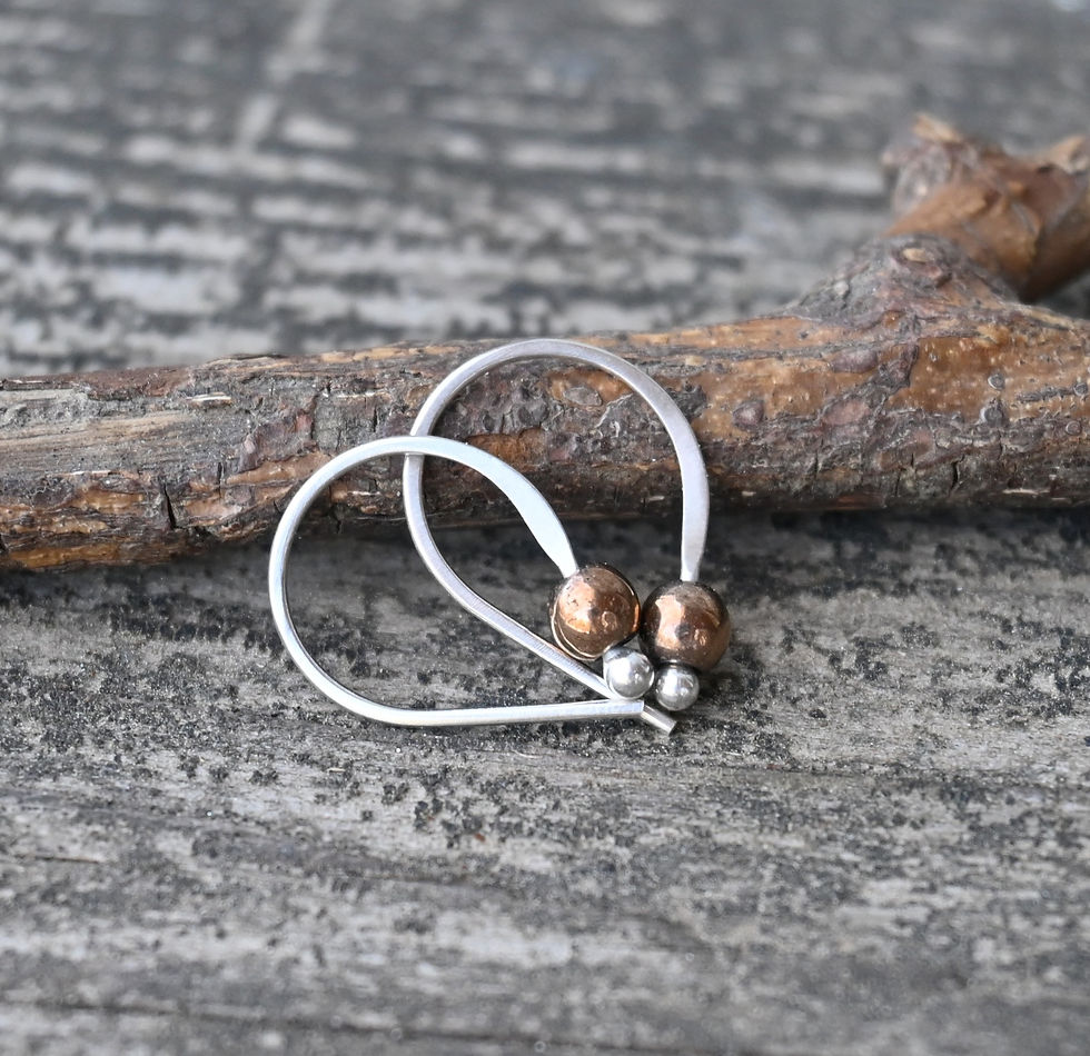 Thumbnail: Shiny copper hematite sterling silver open hoop earrings