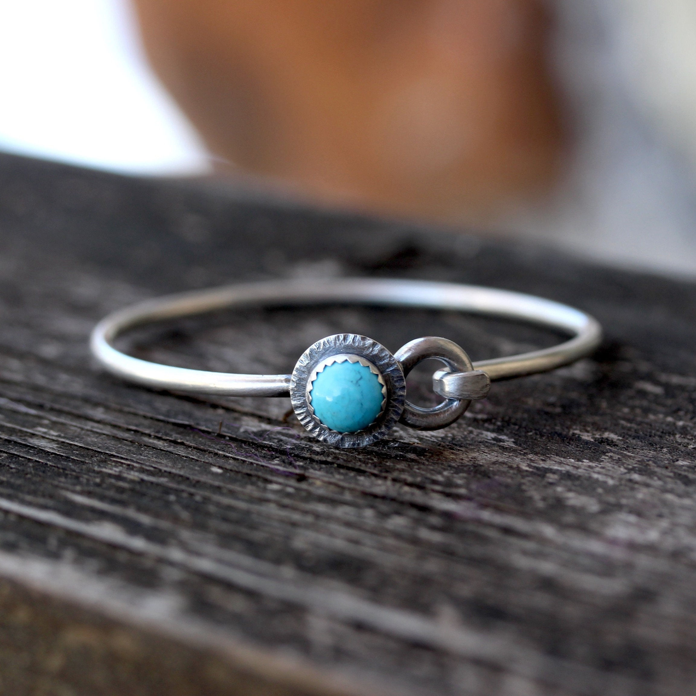Rustic blue Kingman turquoise sterling silver bracelet