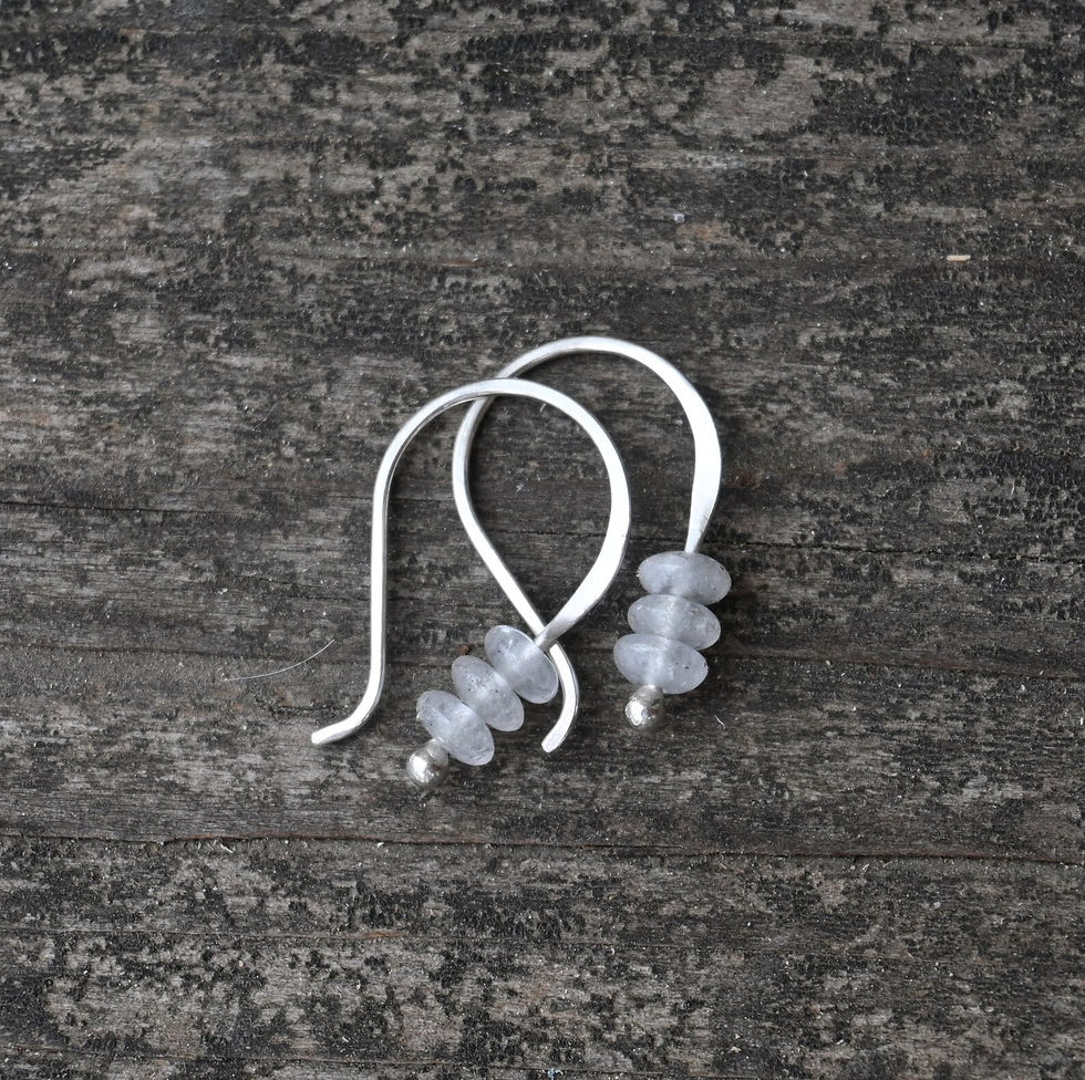Thumbnail: TINY white jade sterling silver dangle earrings
