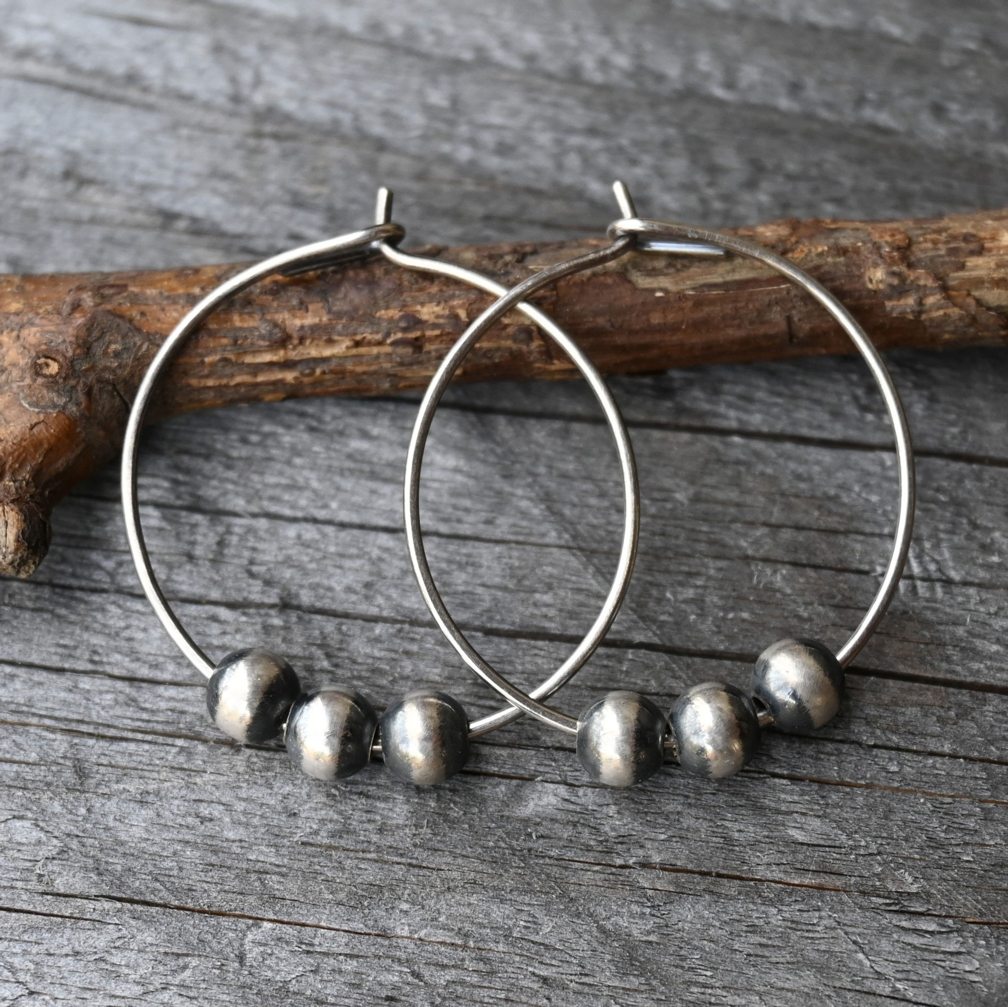 Beaded Sterling Silver Hoops