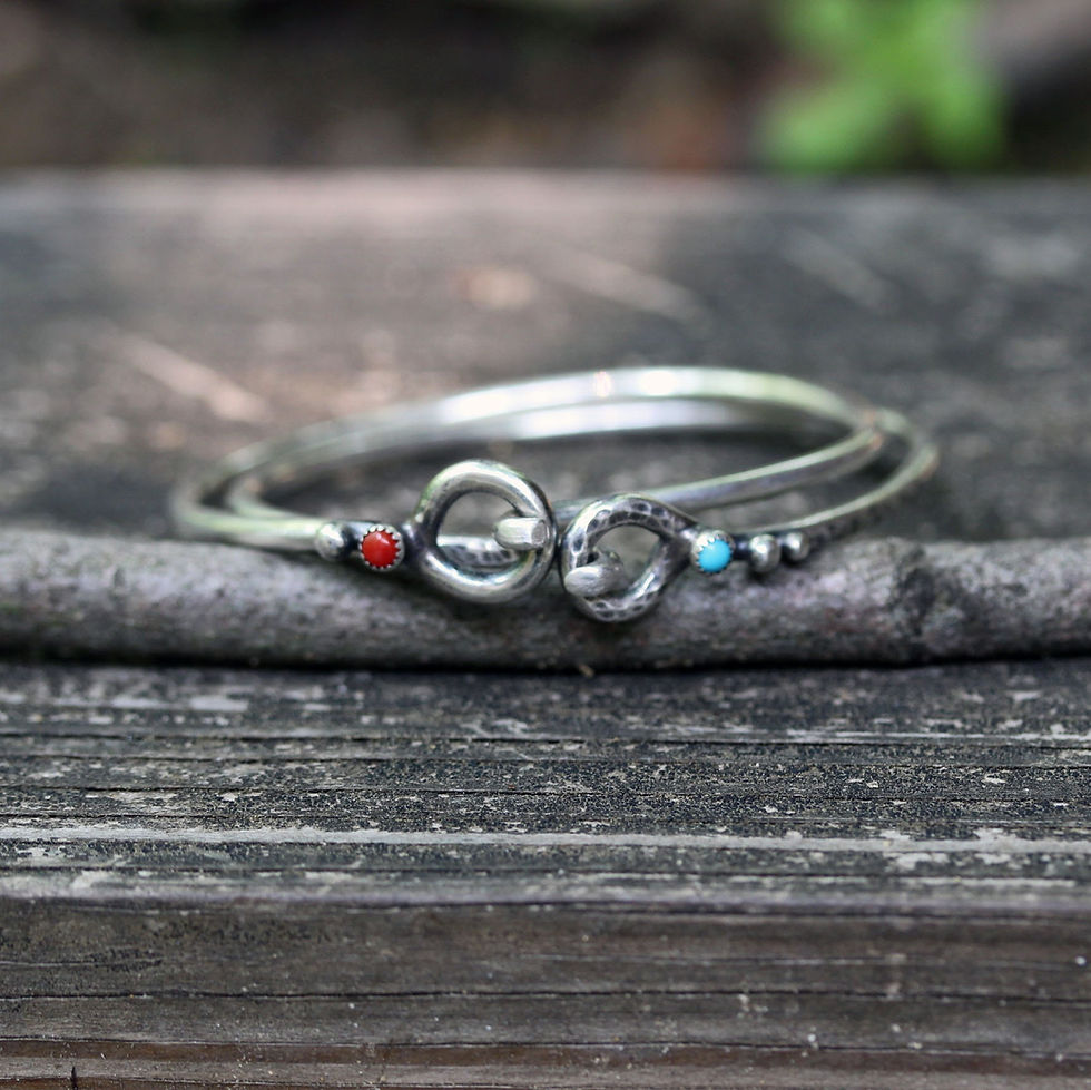 Thumbnail: Red coral sterling silver bangle bracelet