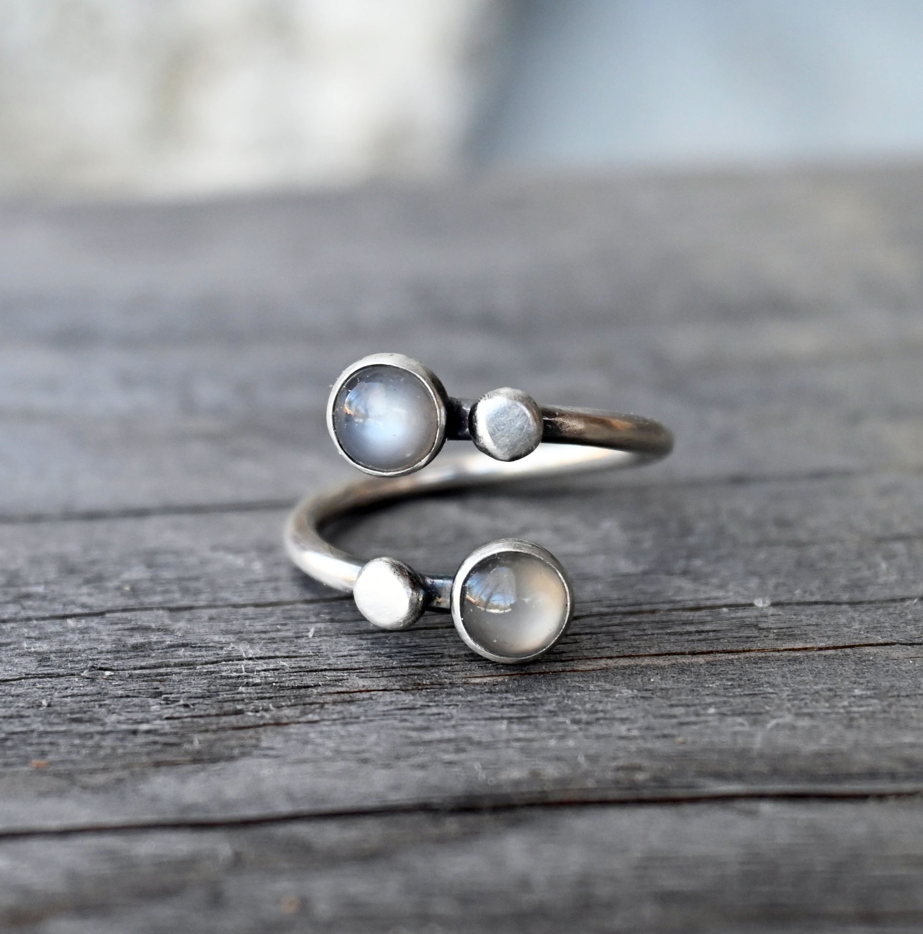 Gray Moonstone Sterling Silver Adjustable Wrap Ring