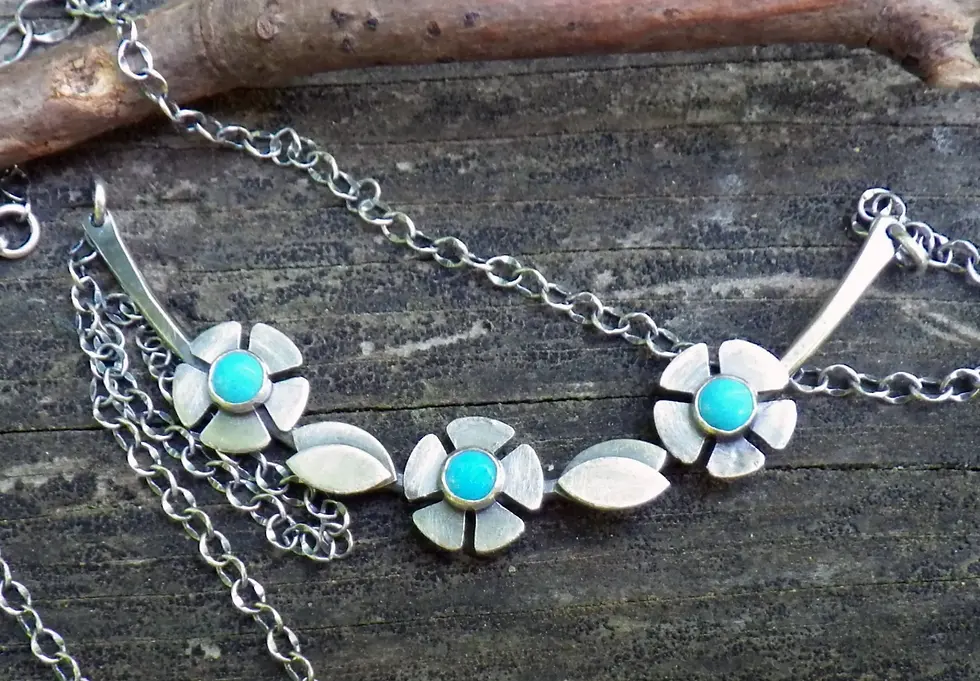 Thumbnail: Blue Kingman turquoise sterling flower necklace