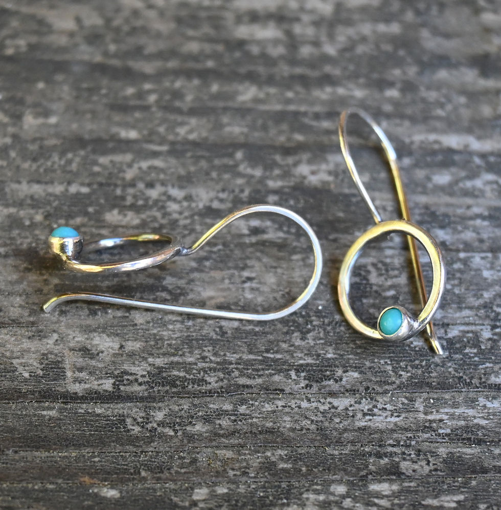 Thumbnail: Kingman turquoise sterling silver circle dangle earrings