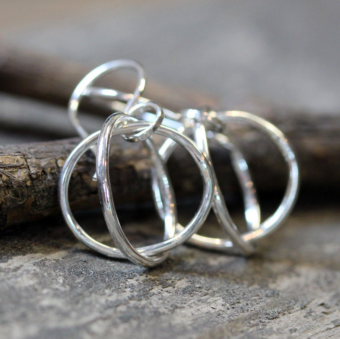 Double circle sterling silver dangle earrings