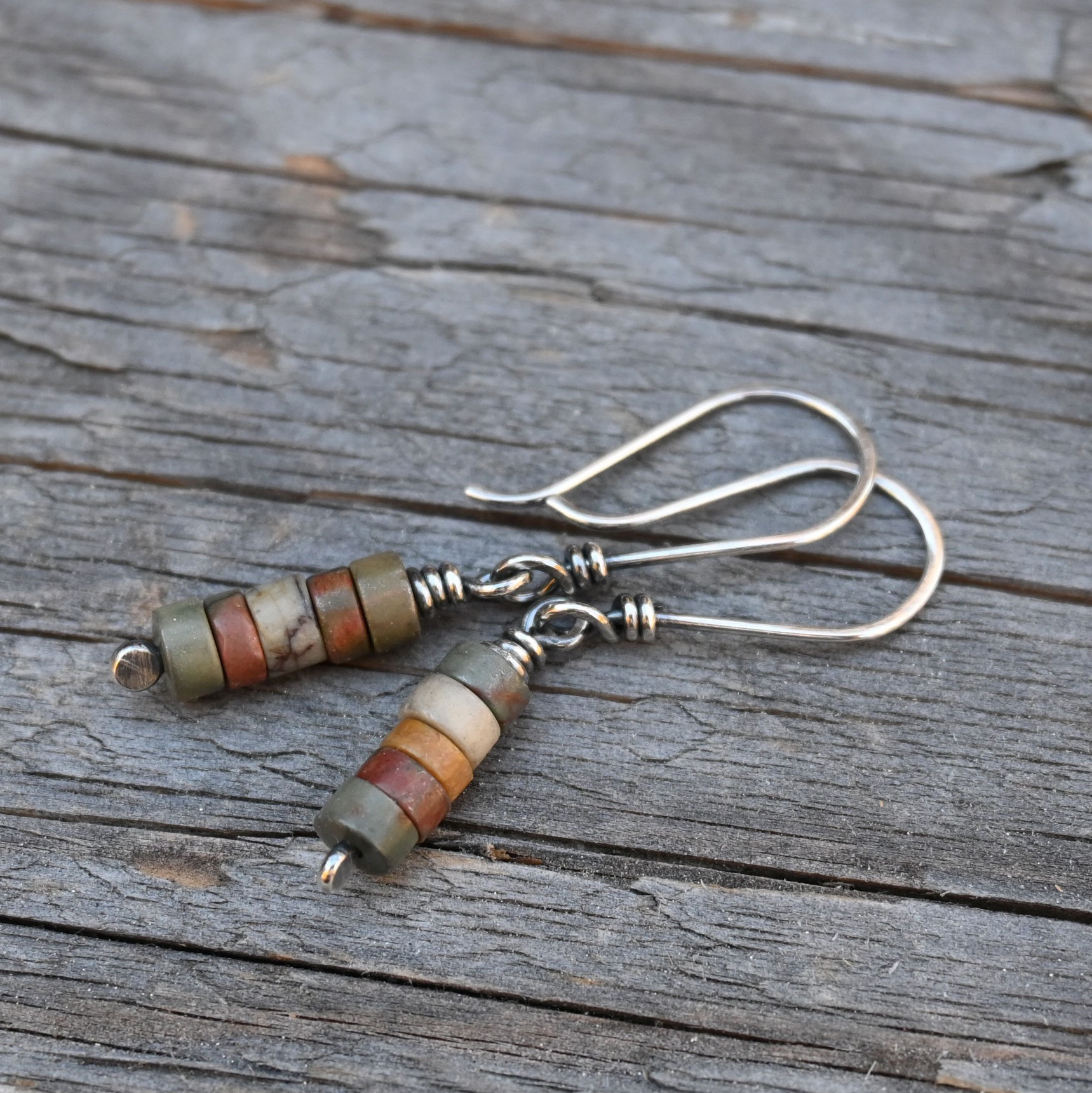 Cherry Creek Jasper Heishi Sterling Silver Dangle Earrings