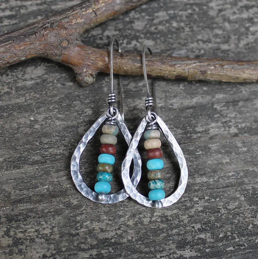 Thumbnail: Rustic sterling silver jasper teardrop dangle earrings