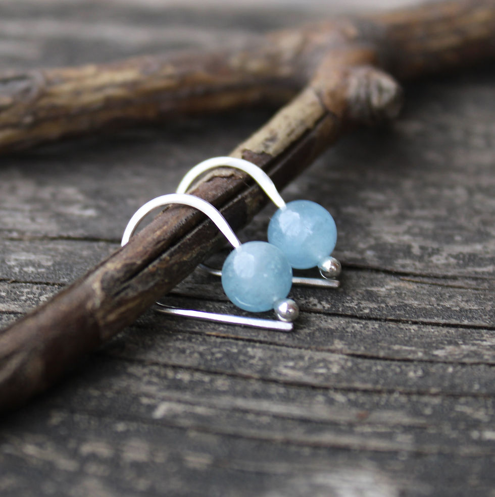 Thumbnail: Aquamarine sterling silver open hoop earrings