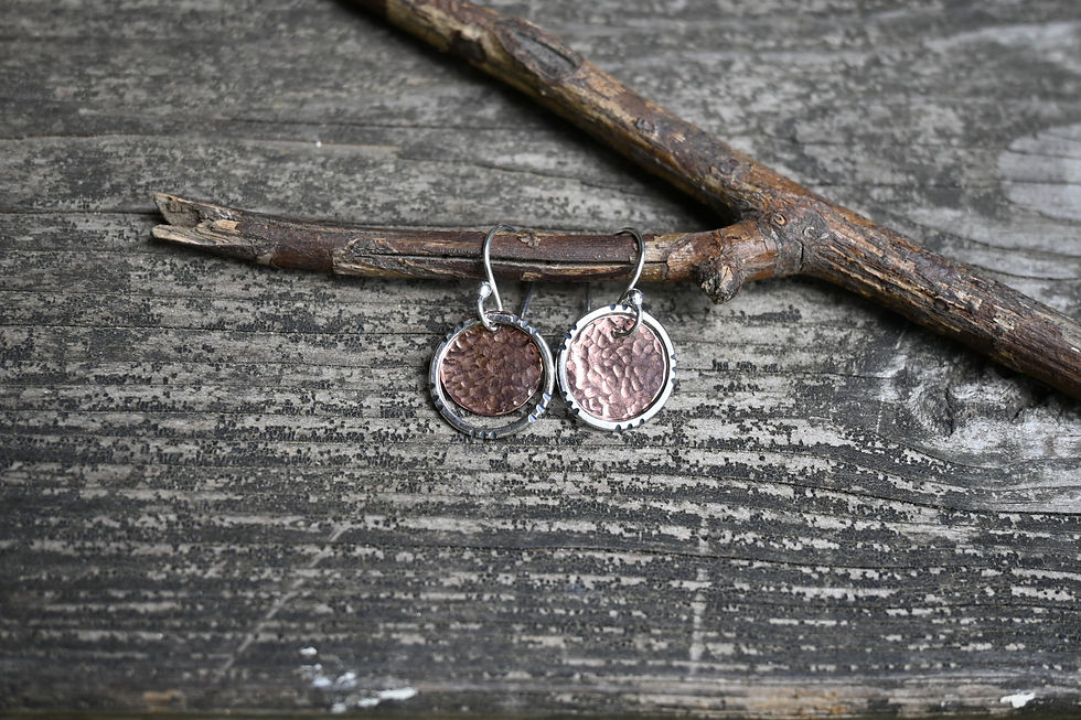 Thumbnail: Pink copper sterling silver dangle earrings