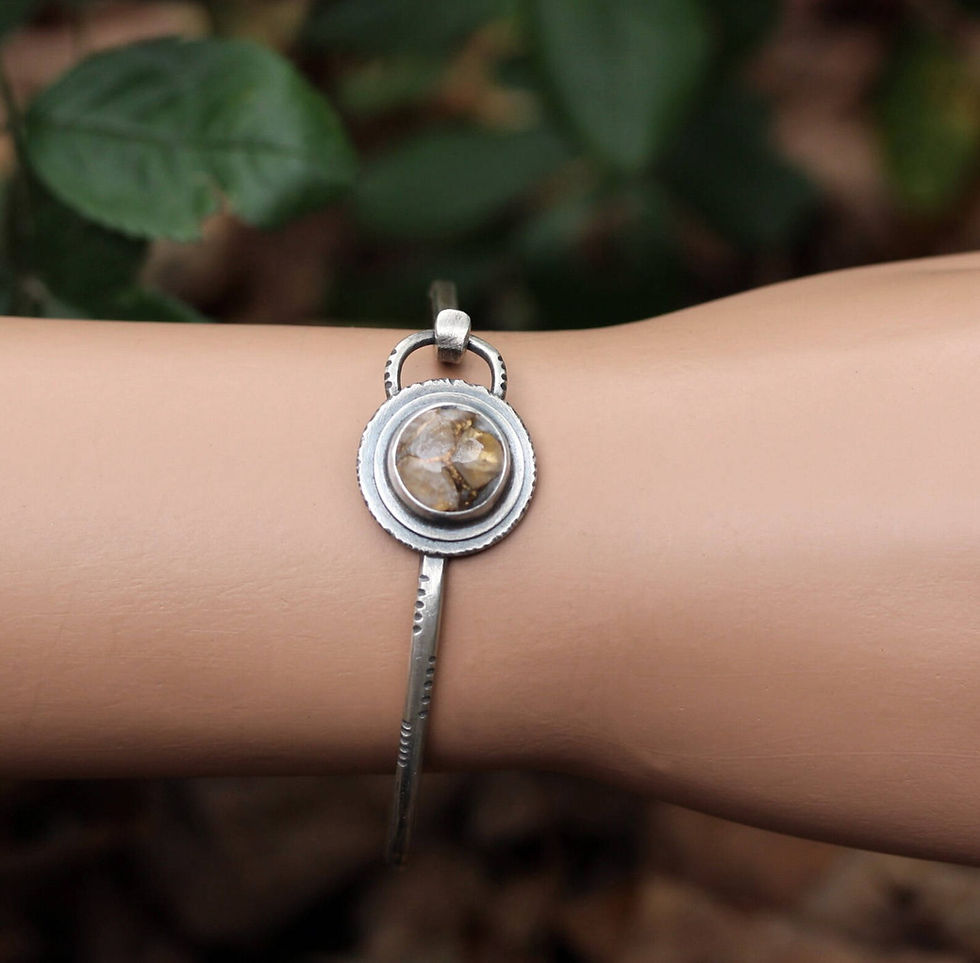 Thumbnail: Ivory gold copper calcite sterling silver bracelet