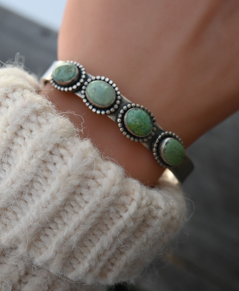 Thumbnail: Green Turquoise Sterling Silver Cuff Bracelet
