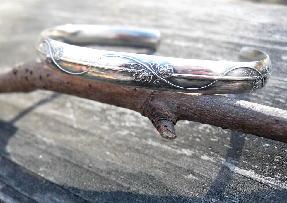 Thumbnail: Sterling silver leaves & vines cuff bracelet