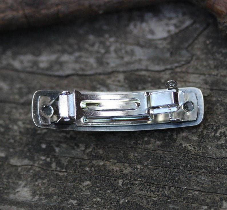 Thumbnail: Green turquoise sterling silver barrette SMALL