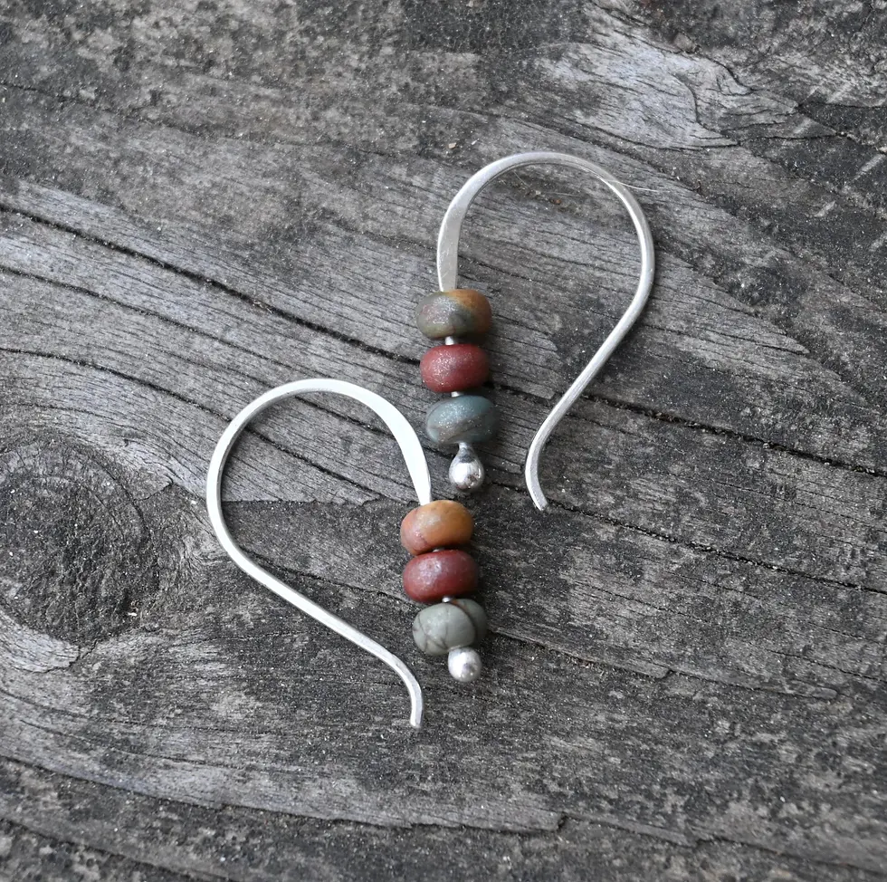 Thumbnail: TINY Cherry creek jasper sterling silver dangle earrings