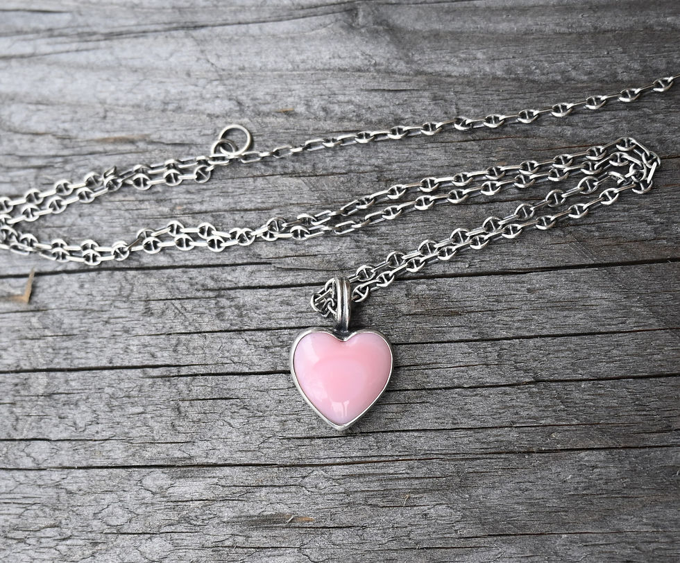 Thumbnail: Pink queen conch shell heart sterling silver necklace