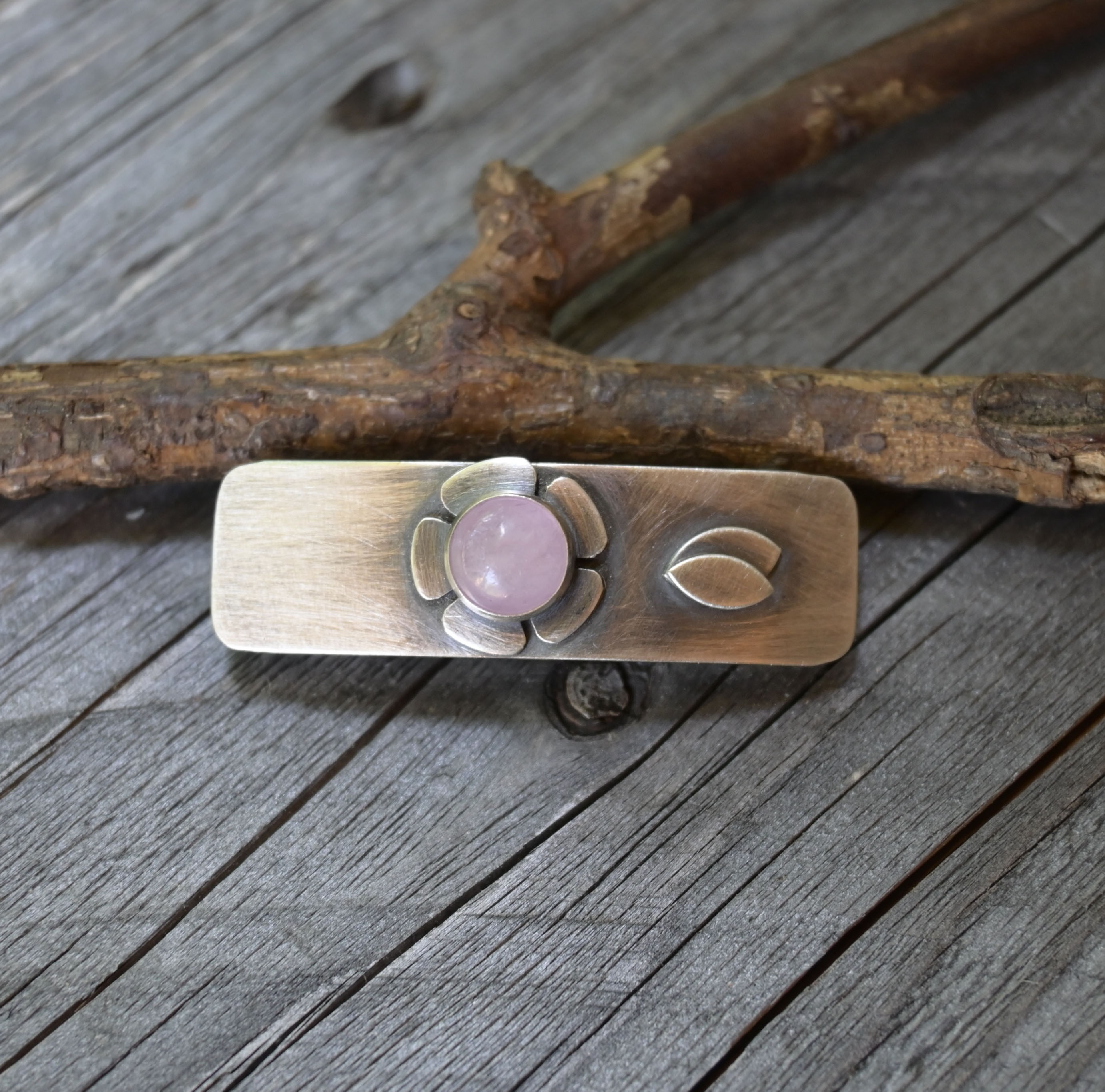 Pink Kunzite Sterling Silver Flower Barrette- SMALL