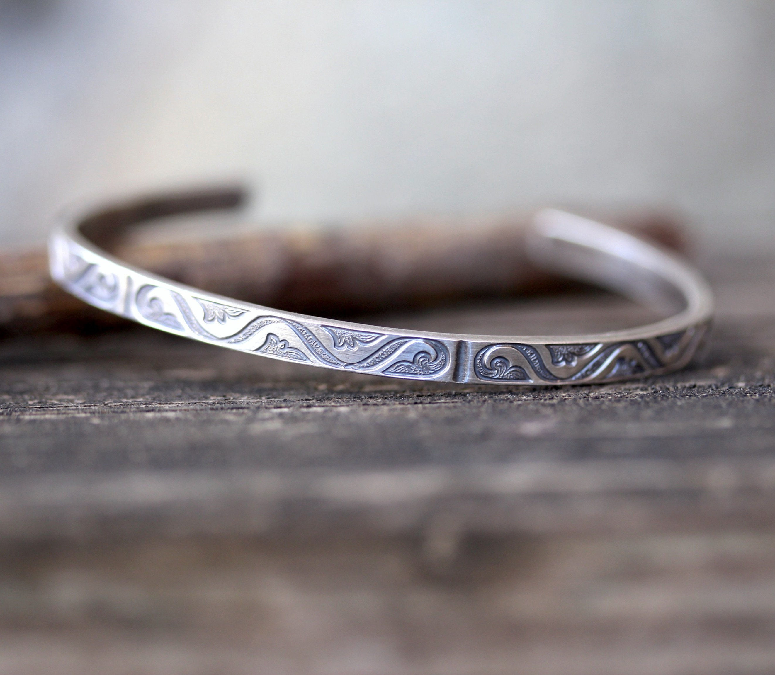 Sterling silver scroll pattern cuff bracelet