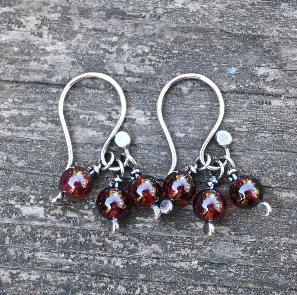 Thumbnail: Garnet sterling silver beaded dangle earrings